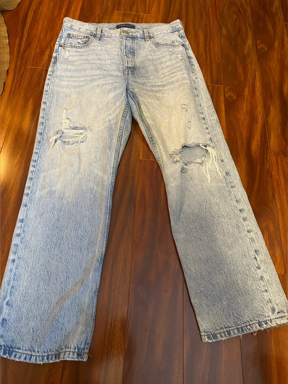 Aeropostale High Rise Baggy Light Blue Distressed Jeans size 10